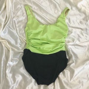 Black and lime green one piece swimsuit